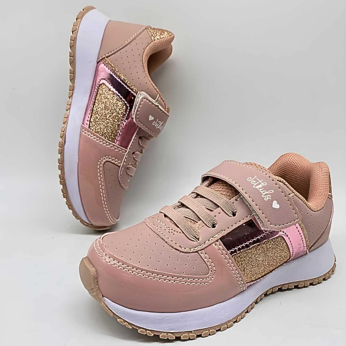 Tênis Menina Jet Kids Infantil Glitter Velcro Conforto 10.157 Rosa/Dourado 7
