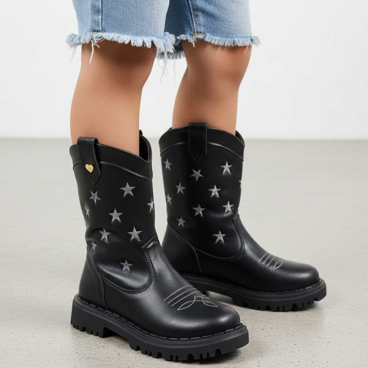 Bota Menina Nilqi Cano Alto Infantil Estrelas Estilo 165010 Preto 2