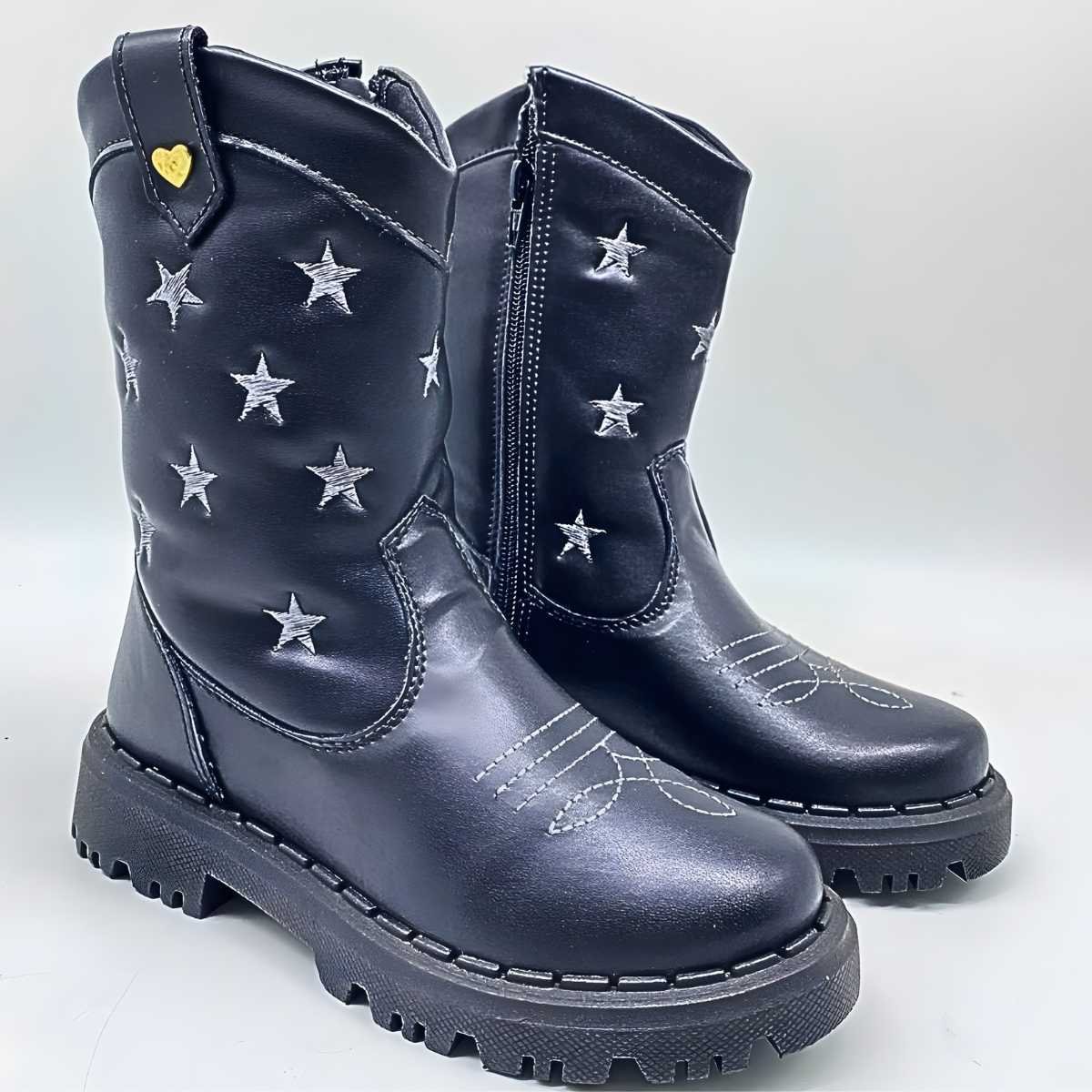 Bota Menina Nilqi Cano Alto Infantil Estrelas Estilo 165010 Preto 4