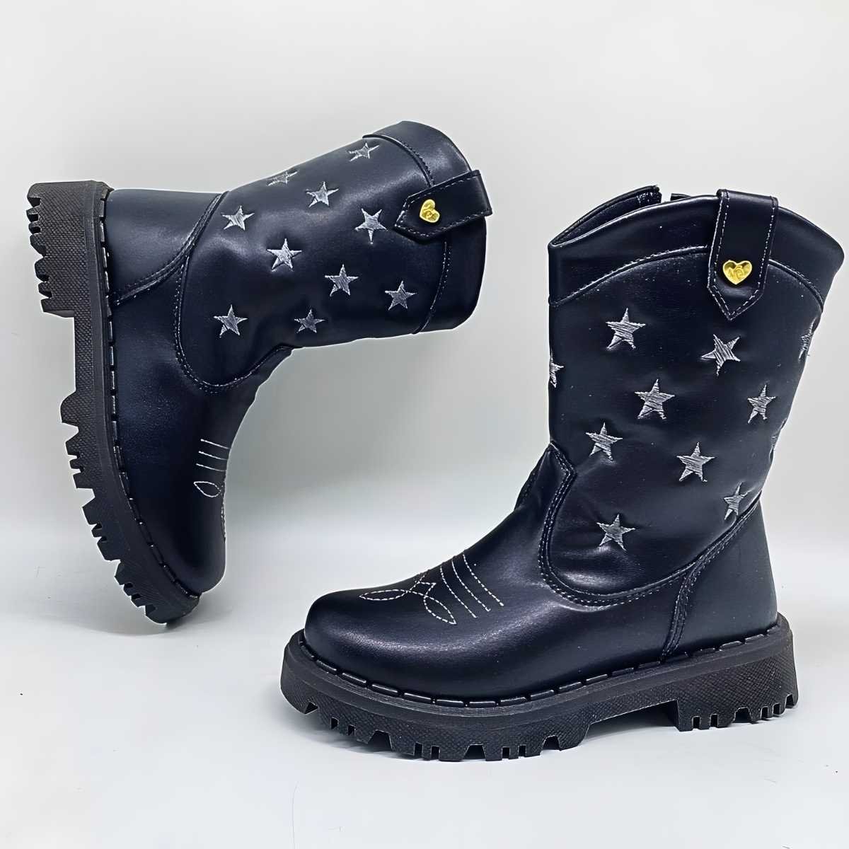 Bota Menina Nilqi Cano Alto Infantil Estrelas Estilo 165010 Preto 6
