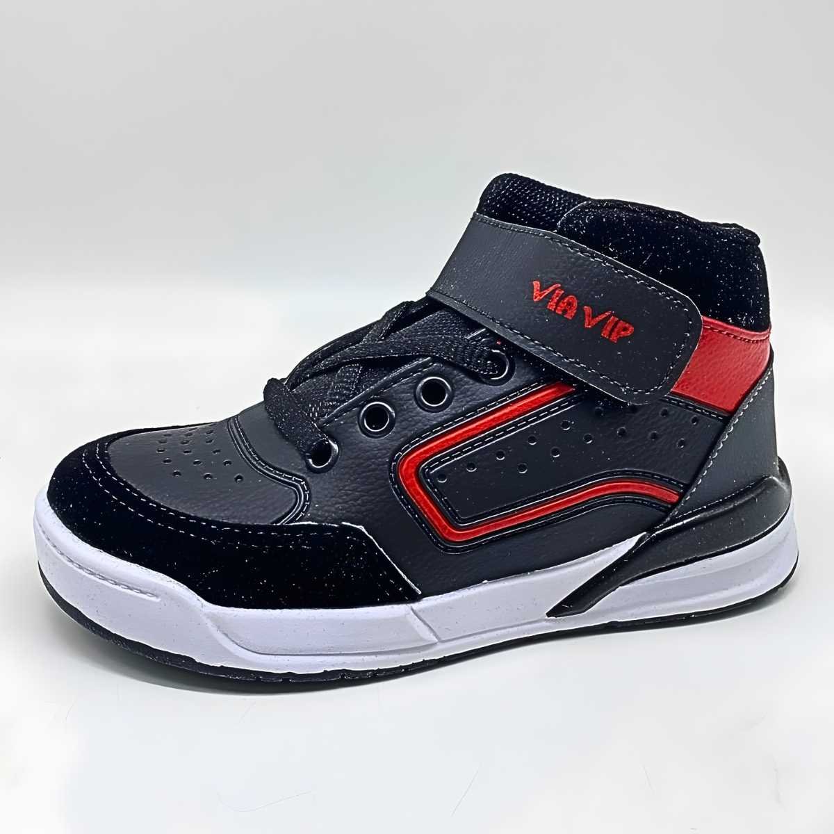 Tênis Menino Ns Via Vip Infantil Cano Alto Velcro Vv4022 Preto/Vermelho 3