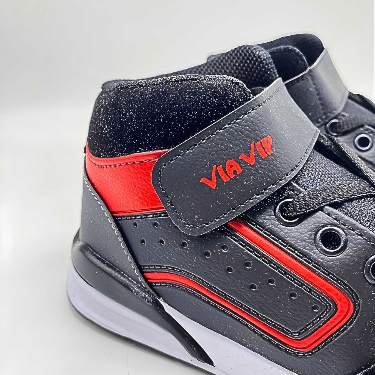 Tênis Menino Ns Via Vip Infantil Cano Alto Velcro Vv4022 Preto/Vermelho 5