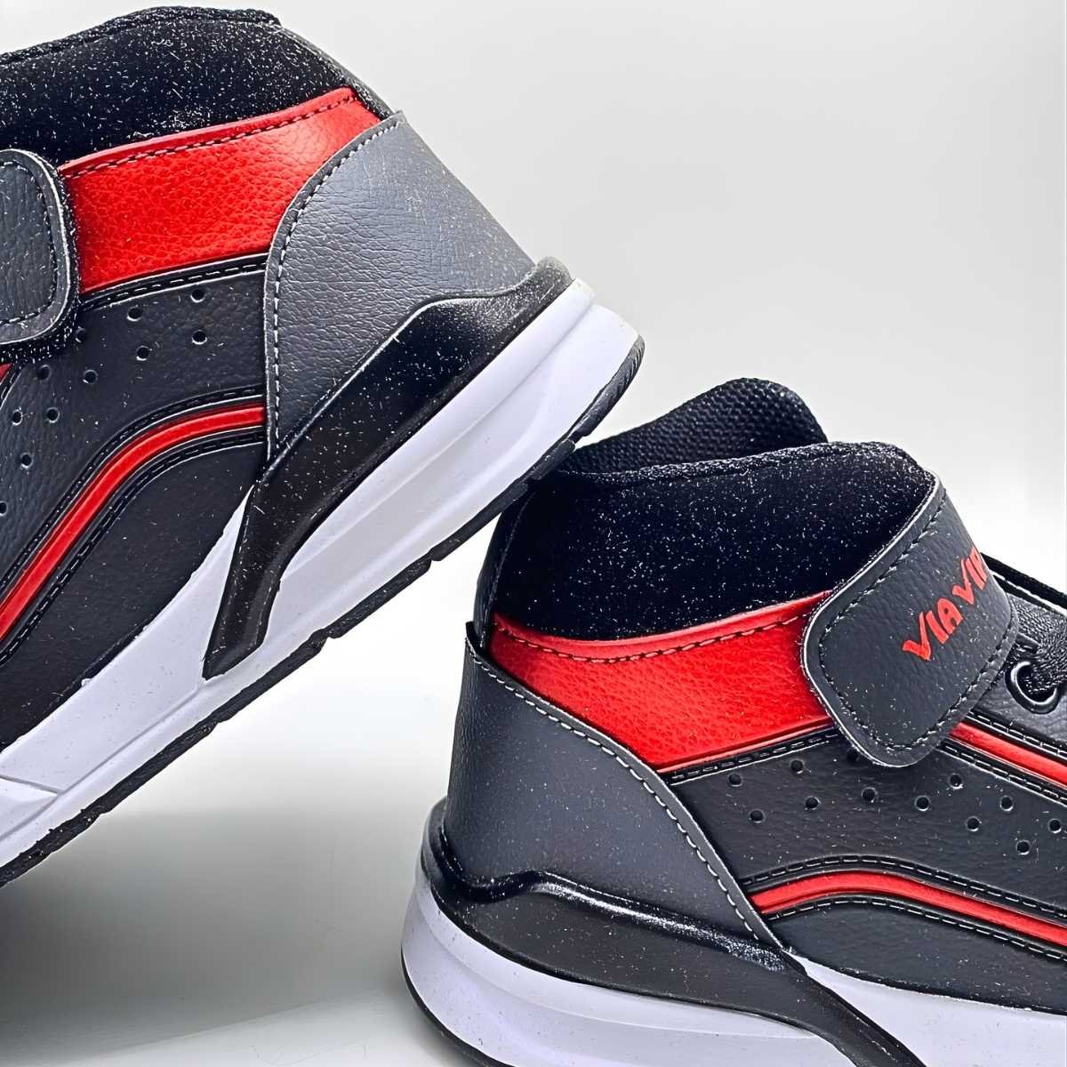 Tênis Menino Ns Via Vip Infantil Cano Alto Velcro Vv4022 Preto/Vermelho 7