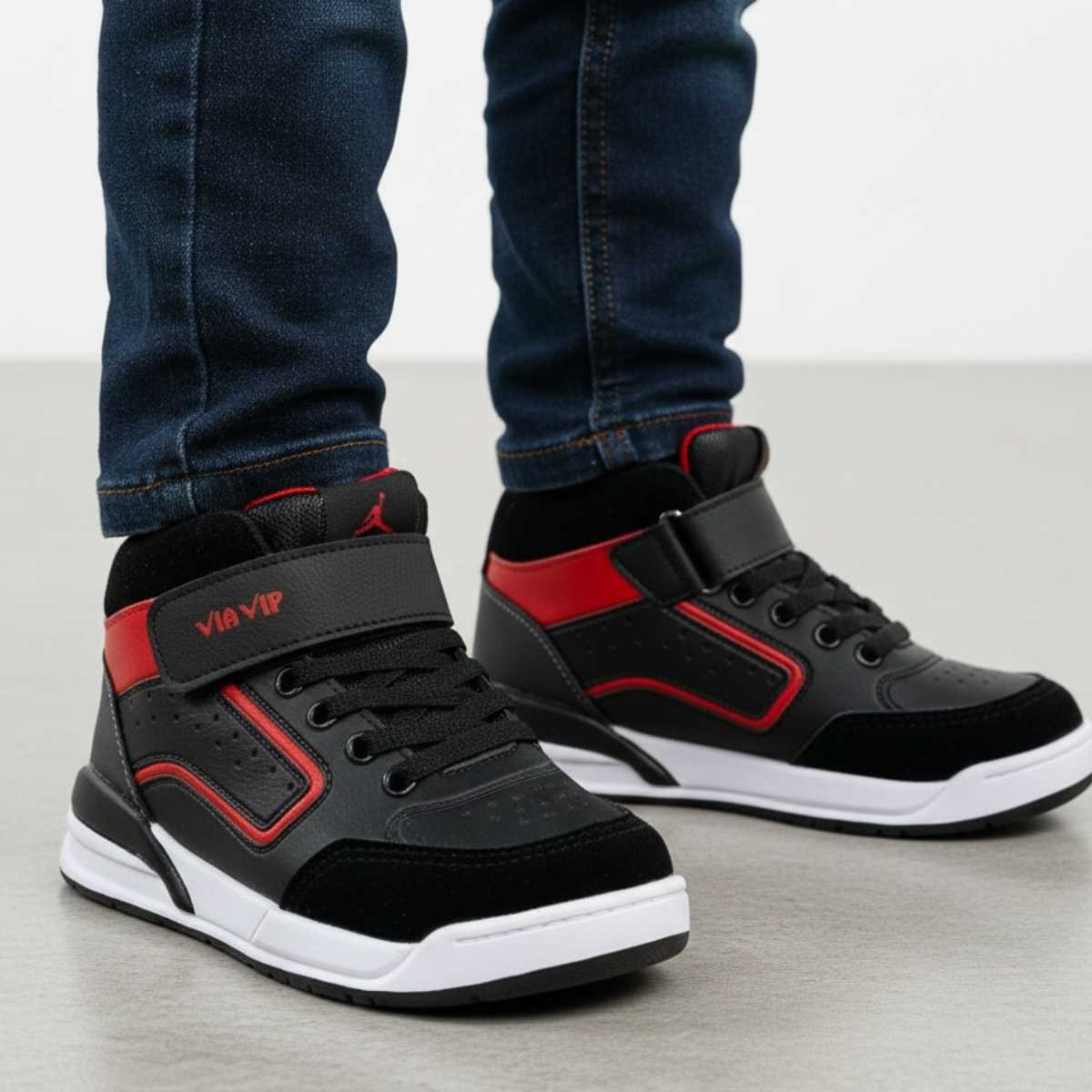 Tênis Menino Ns Via Vip Infantil Cano Alto Velcro Vv4022 Preto/Vermelho 2