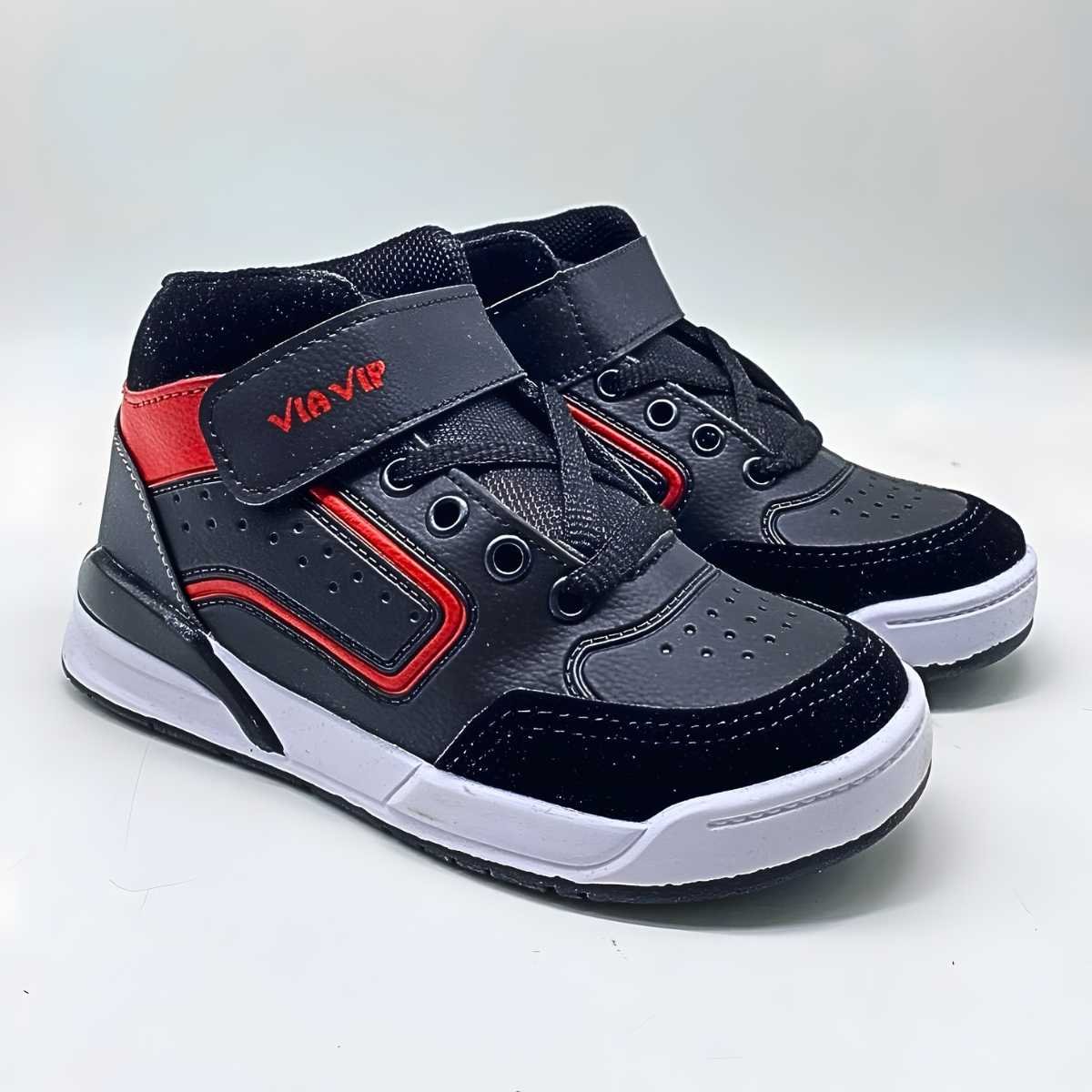 Tênis Menino Ns Via Vip Infantil Cano Alto Velcro Vv4022 Preto/Vermelho 4