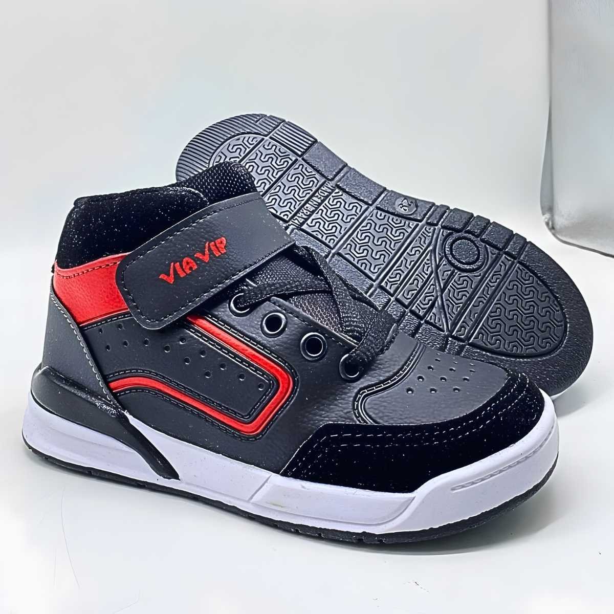 Tênis Menino Ns Via Vip Infantil Cano Alto Velcro Vv4022 Preto/Vermelho 6