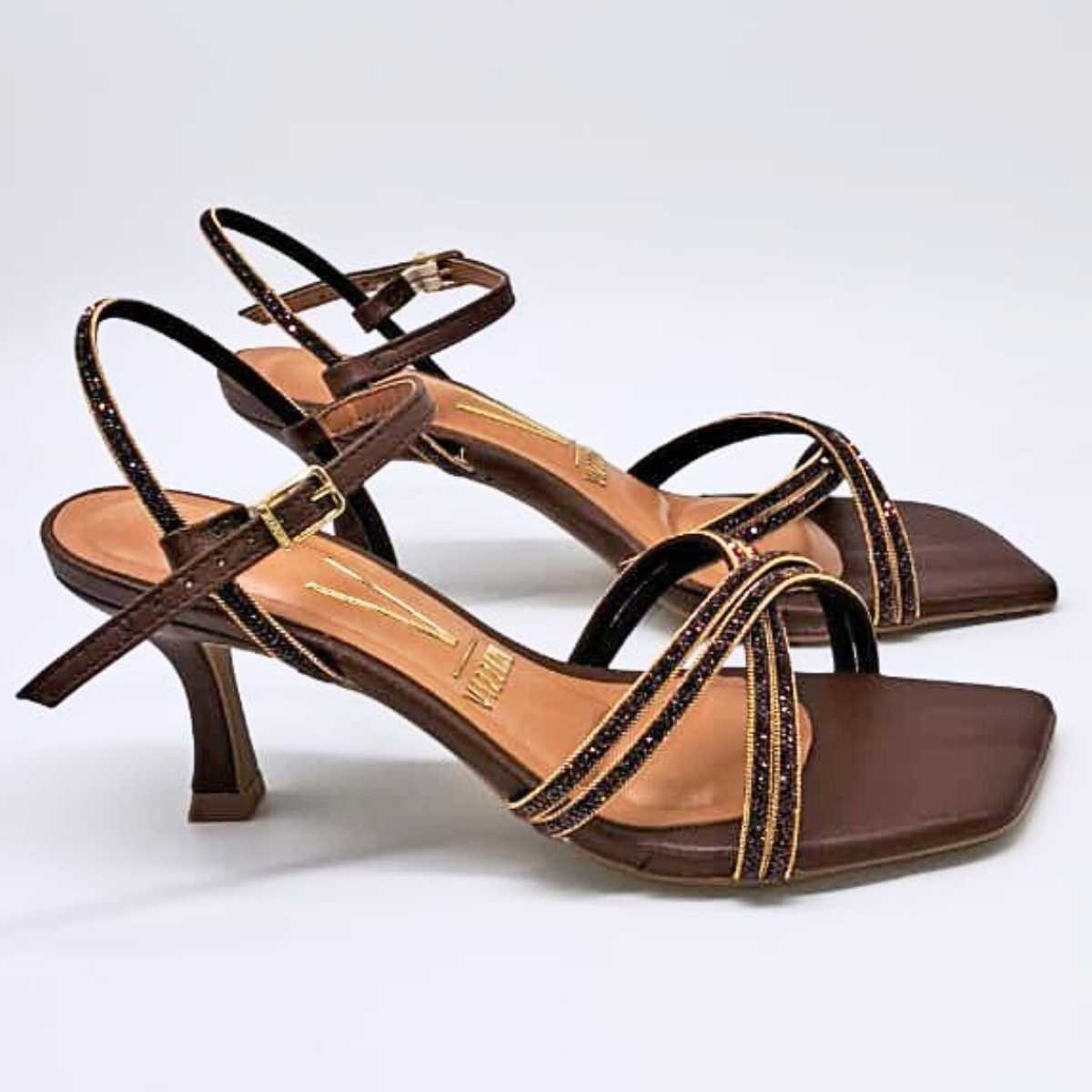 Sandália Feminina Vizzano Salto Taça Strass Estilo 6536.105 Marrom 3
