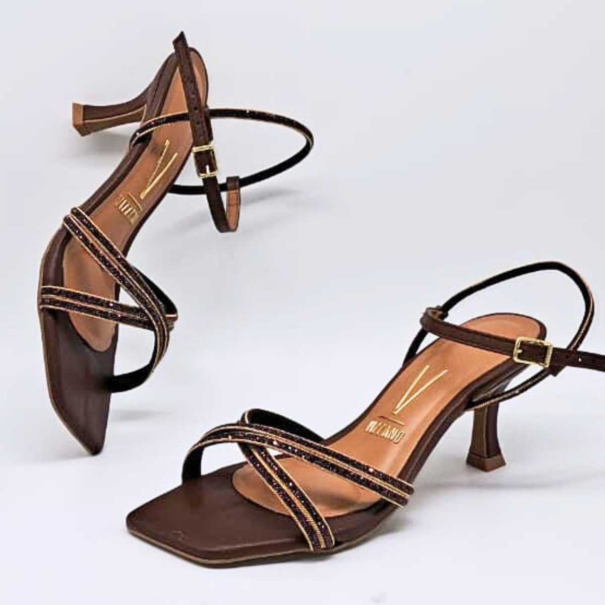Sandália Feminina Vizzano Salto Taça Strass Estilo 6536.105 Marrom 5