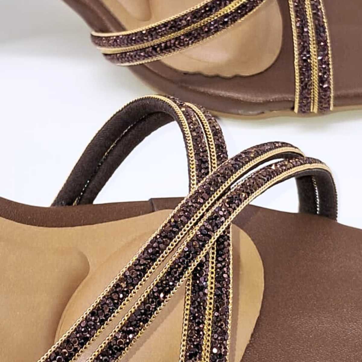 Sandália Feminina Vizzano Salto Taça Strass Estilo 6536.105 Marrom 6