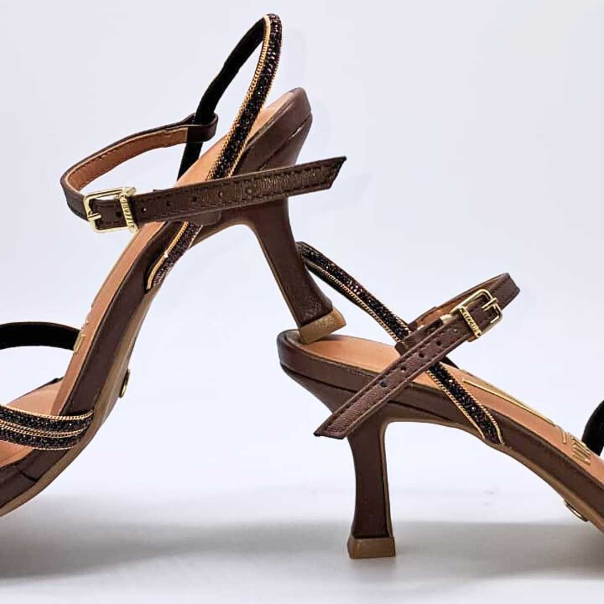 Sandália Feminina Vizzano Salto Taça Strass Estilo 6536.105 Marrom 7