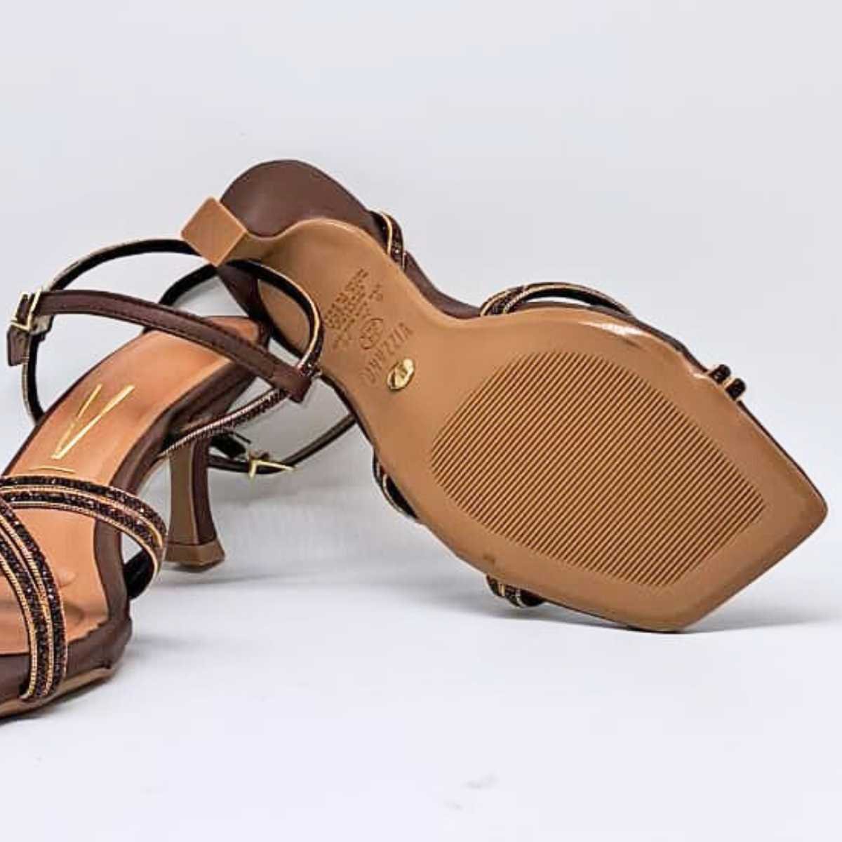 Sandália Feminina Vizzano Salto Taça Strass Estilo 6536.105 Marrom 8