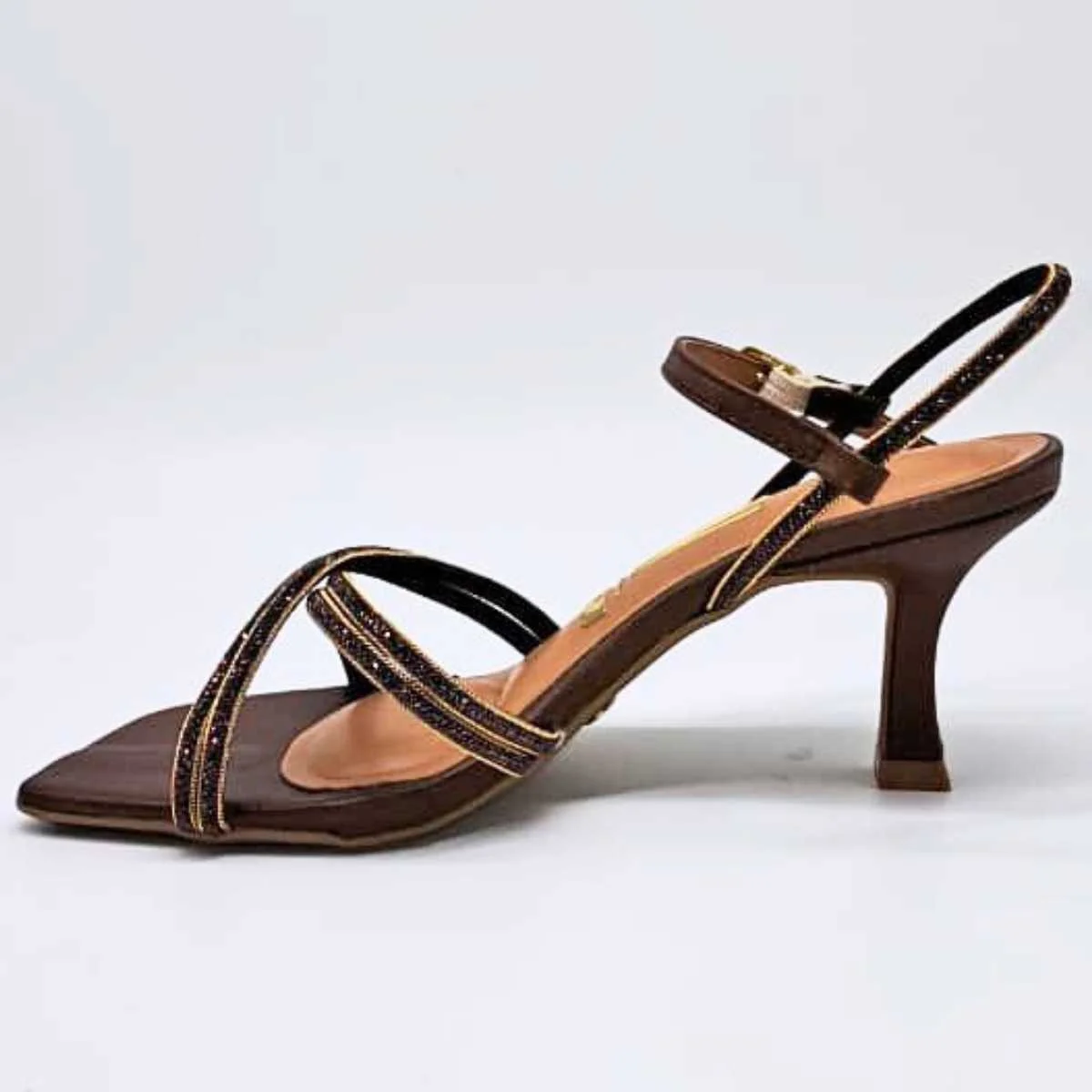 Sandália Feminina Vizzano Salto Taça Strass Estilo 6536.105 Marrom 5