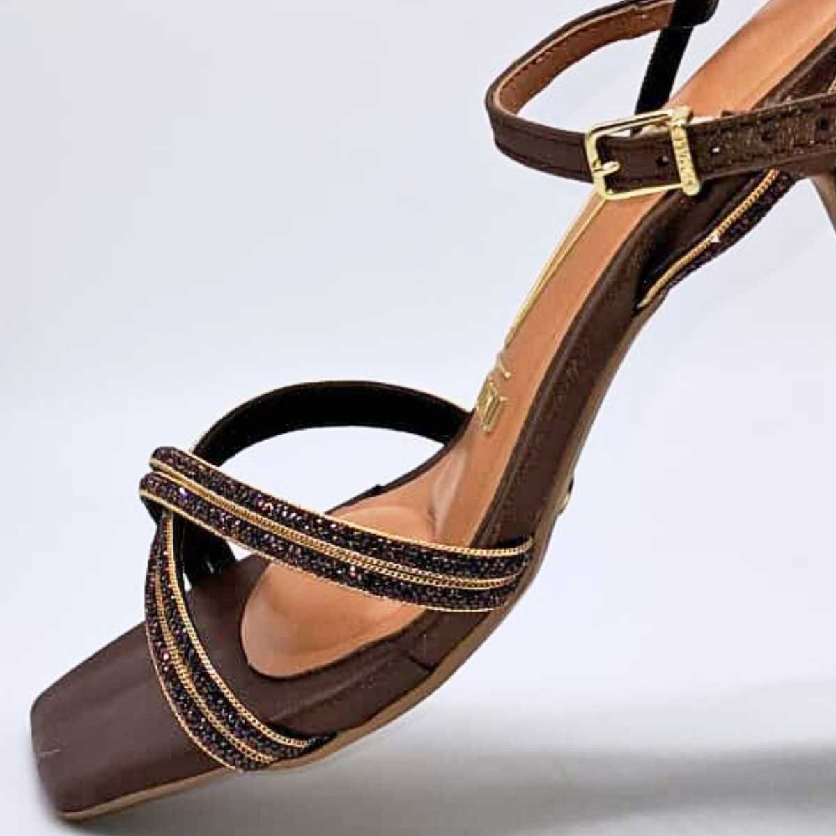 Sandália Feminina Vizzano Salto Taça Strass Estilo 6536.105 Marrom 7