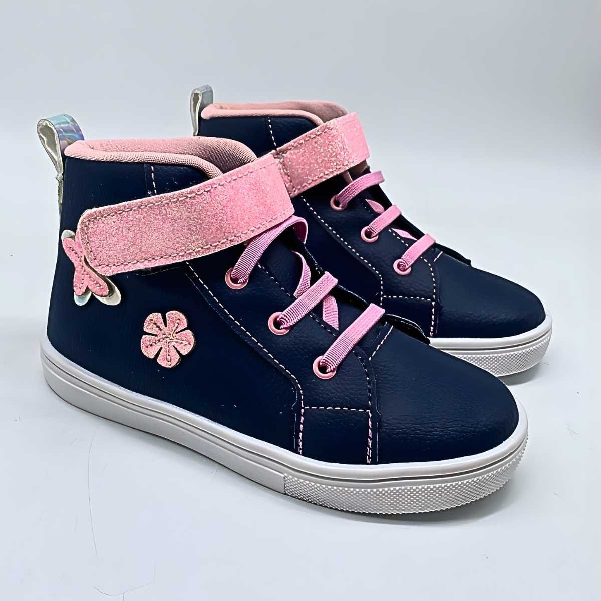 Tênis Bebê Ns Krisle Menina Infantil Cano Alto Estilo Kr155 Azul Marinho 3