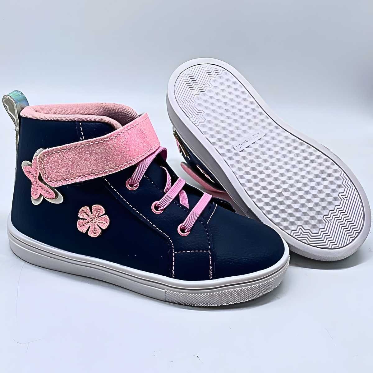 Tênis Bebê Ns Krisle Menina Infantil Cano Alto Estilo Kr155 Azul Marinho 5