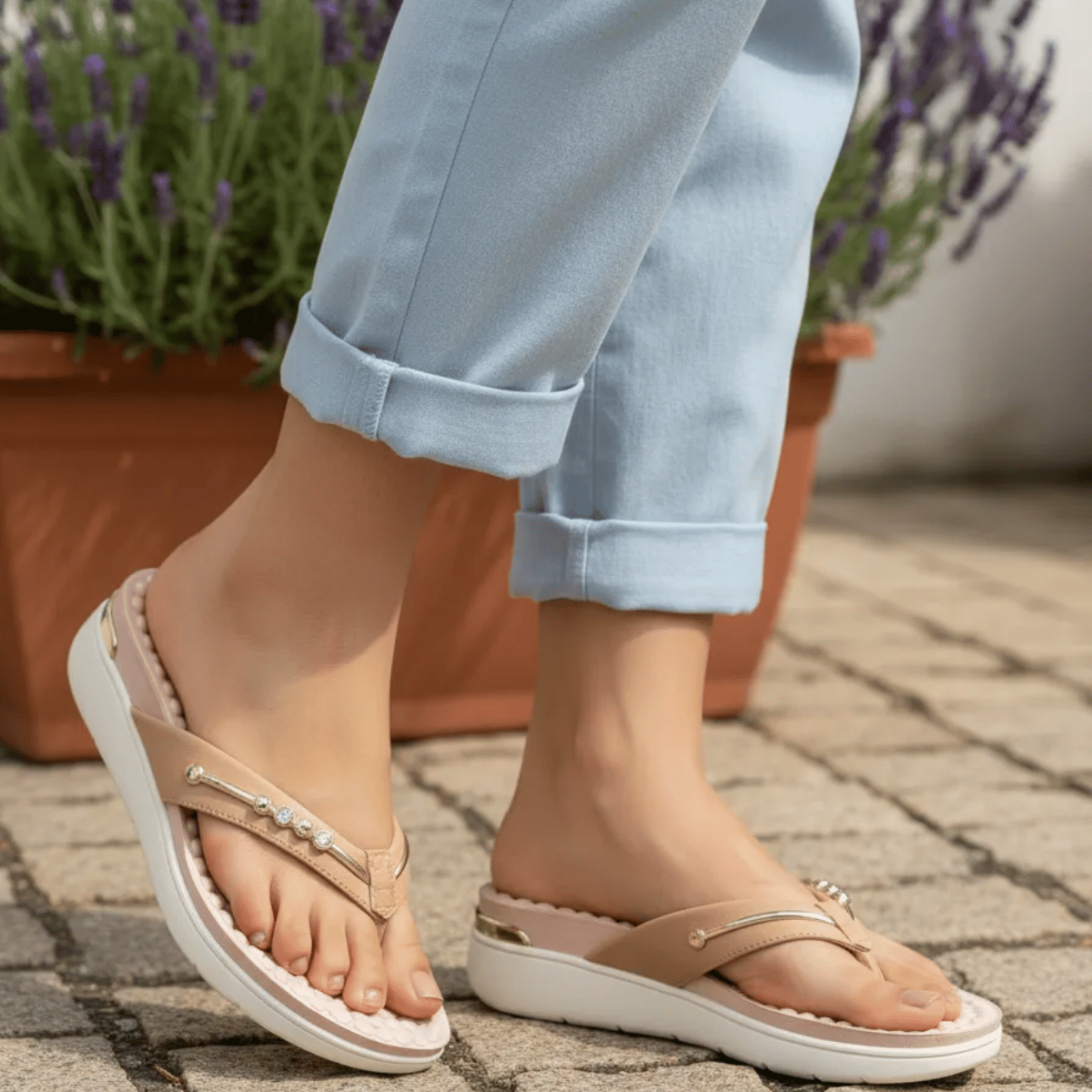 Chinelo Modare Tan Ortopedico de Dedo Massageador Brilho Bege 4