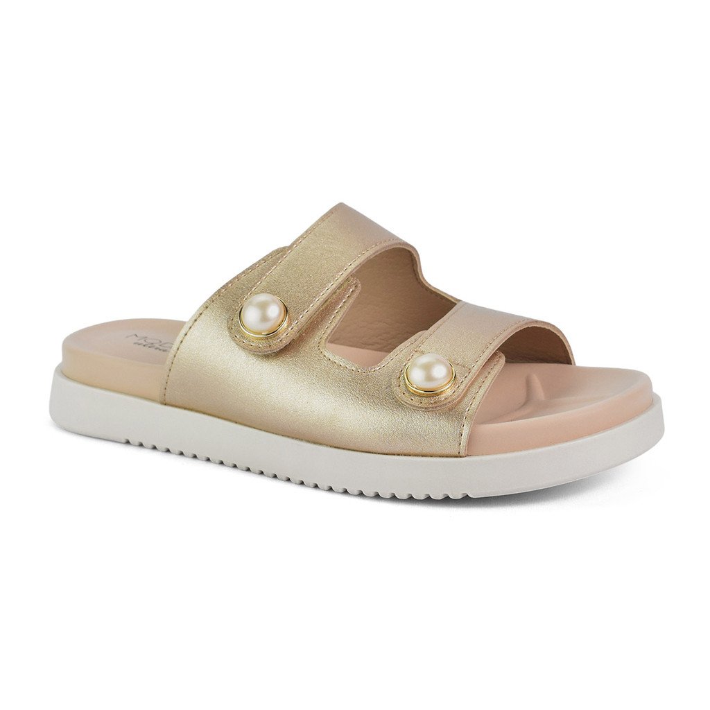 Papete Tamanco Modare Dourado Pedras Conforto Feminino