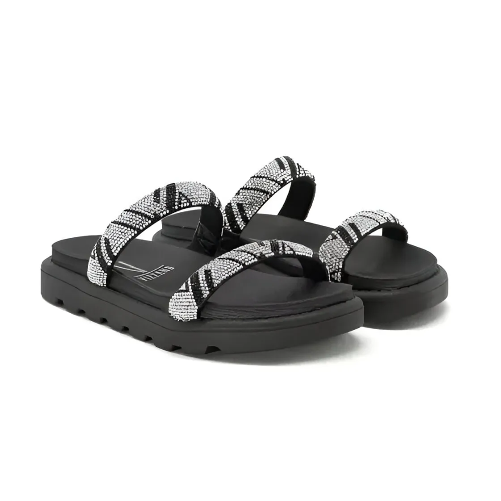 Papete Feminina Vizzano Tamanco Pedraria Preto Tira Larga Cristal/Preto 5