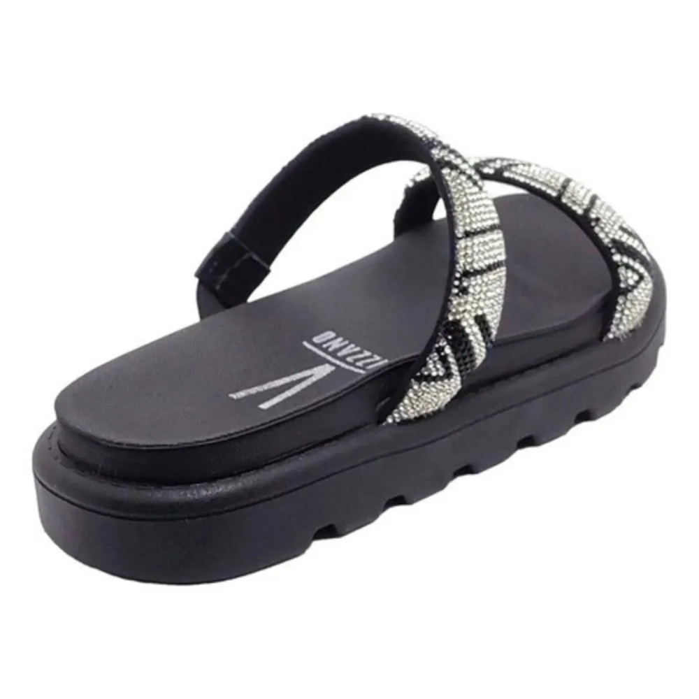 Papete Feminina Vizzano Tamanco Pedraria Preto Tira Larga Cristal/Preto 8