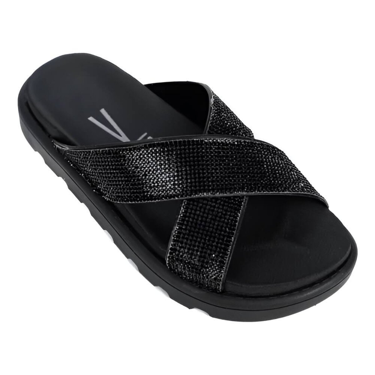 Papete Feminina Vizzano Tratorada Preta Tira Larga Pedraria Preto 2