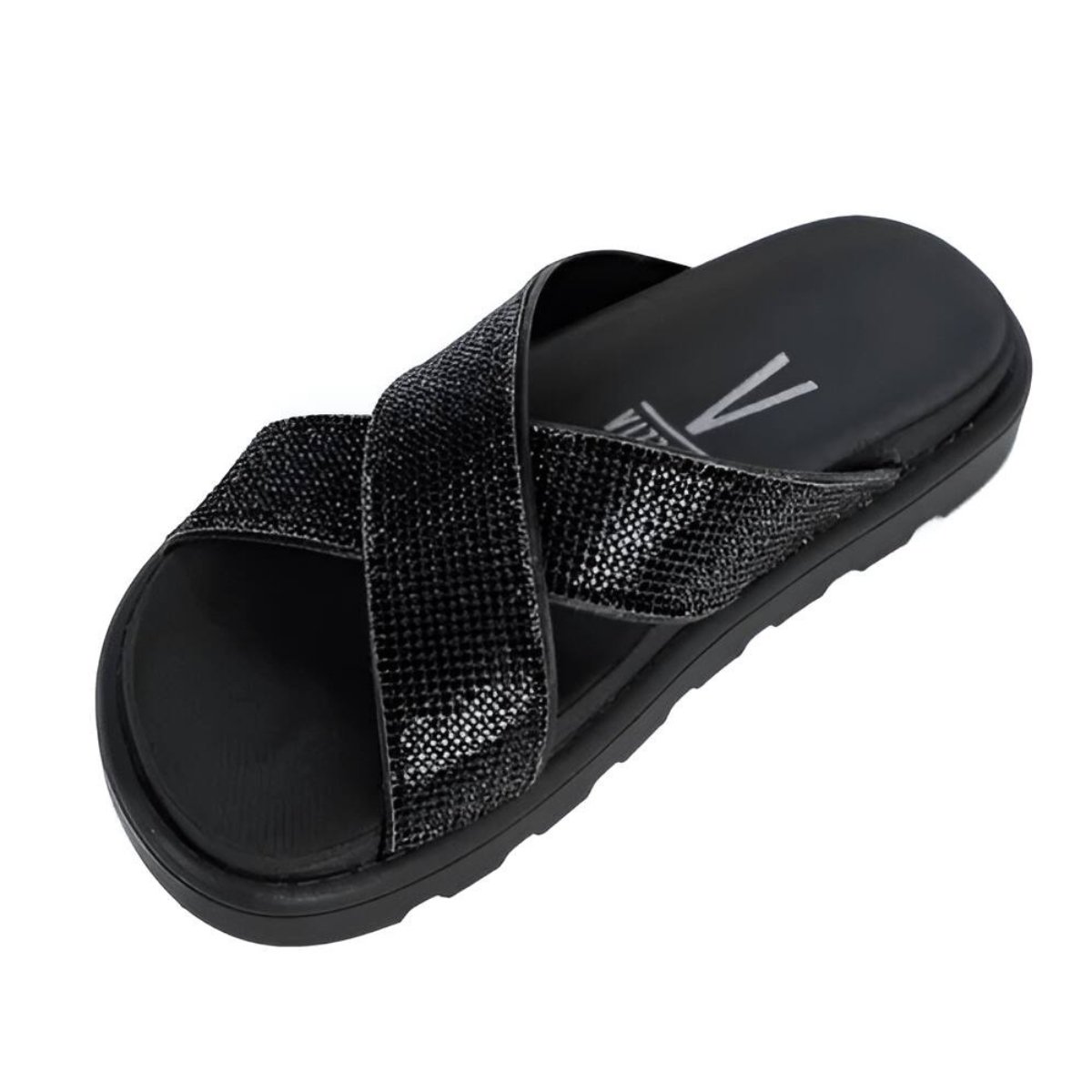 Papete Feminina Vizzano Tratorada Preta Tira Larga Pedraria Preto 3