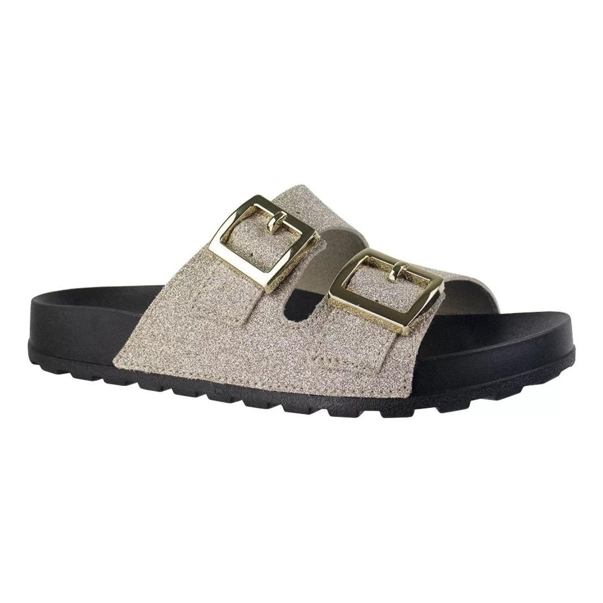 Chinelo Moleca Slide Duas Tiras Feminino Dourado