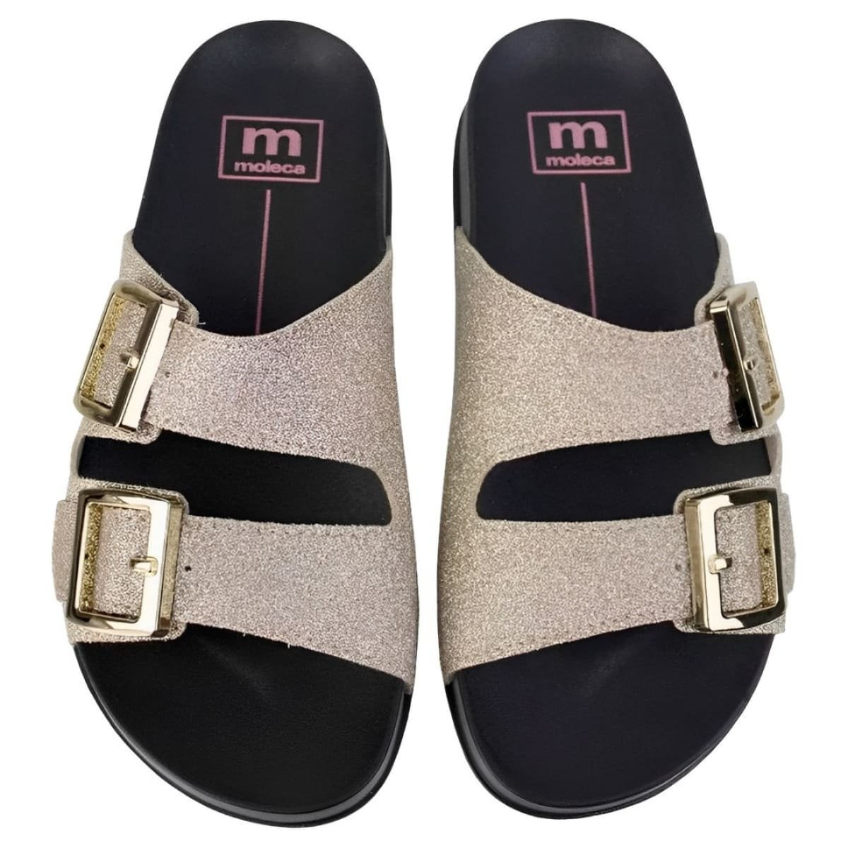 Chinelo Moleca Slide Duas Tiras Feminino Dourado Dourado 2