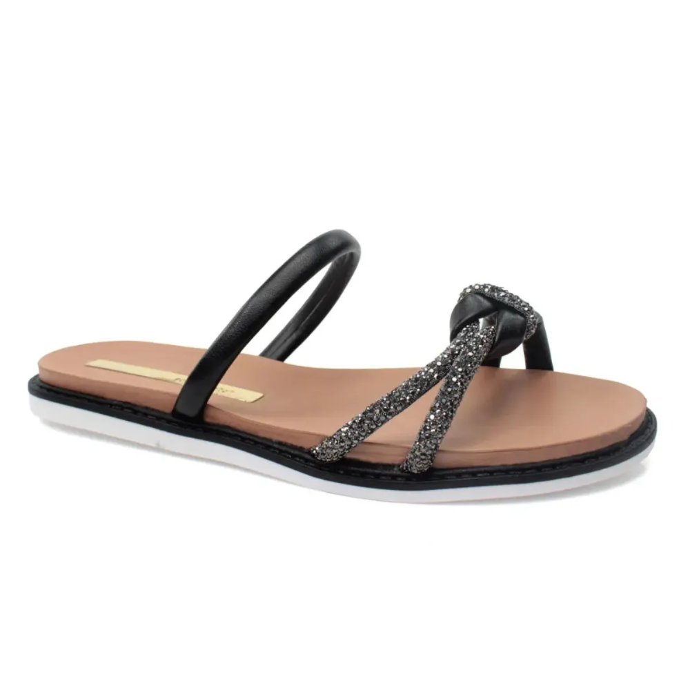 Rasteira Feminina Casual Moleca Glitter Black