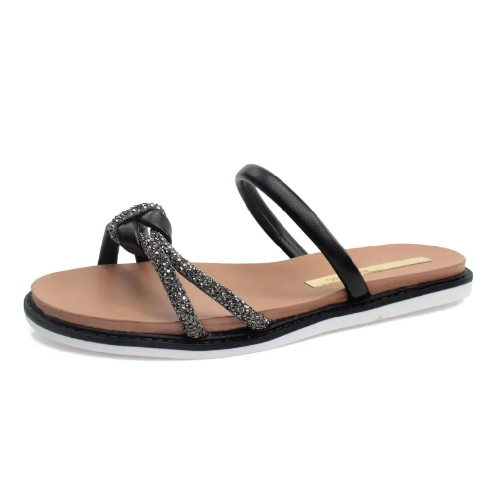 Rasteira Feminina Casual Moleca Glitter Black Diamond/Black 2