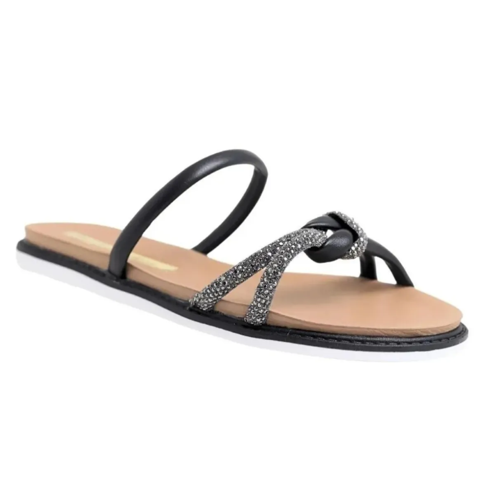 Rasteira Feminina Casual Moleca Glitter Black Diamond/Black 4