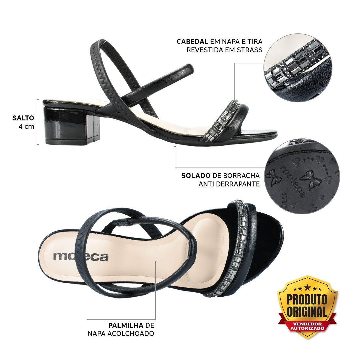 Sandalia Feminina Salto Baixo Moleca 5259846 Preto 2