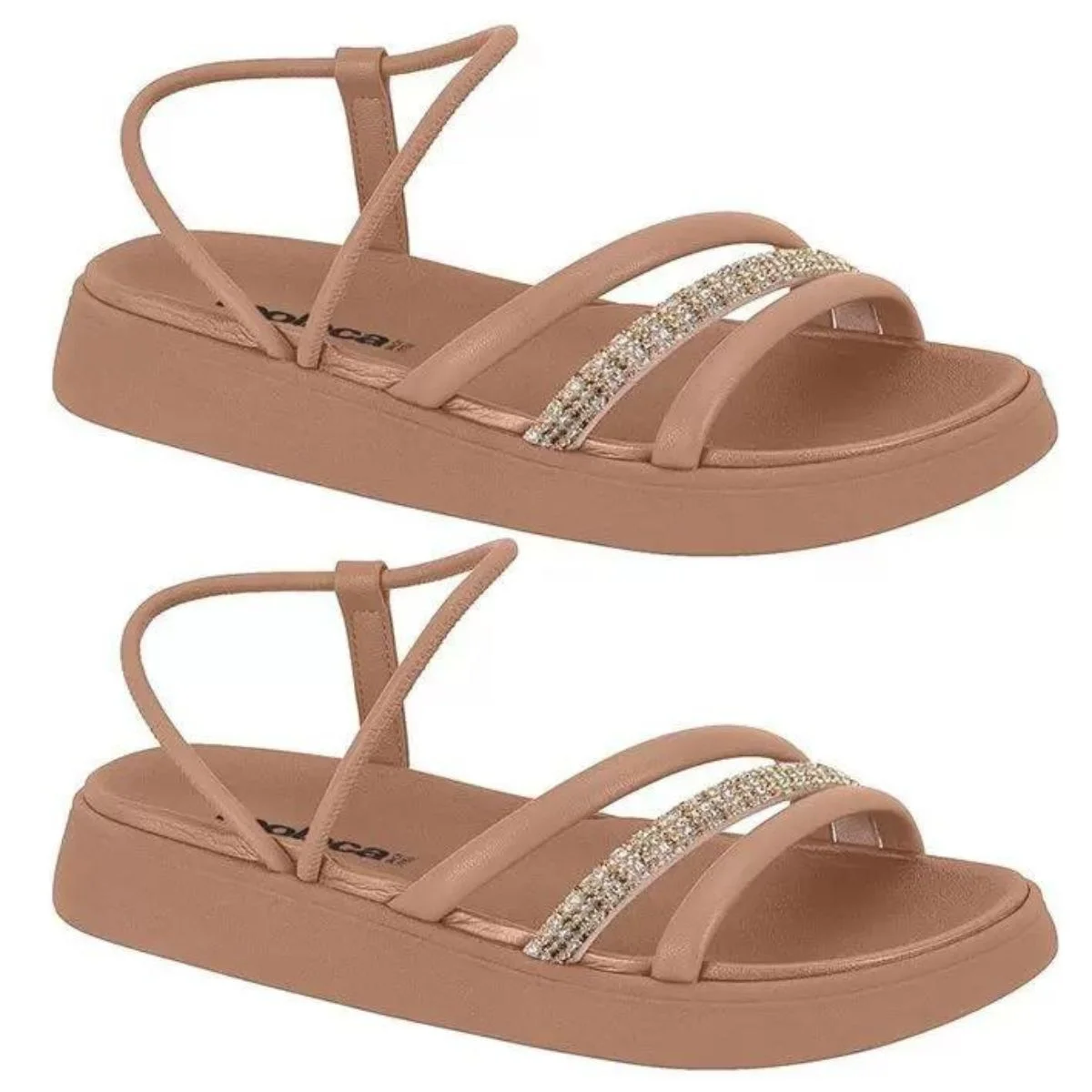 Sandalia Moleca Casual Strass Brilho Feminina Nude Bege 2