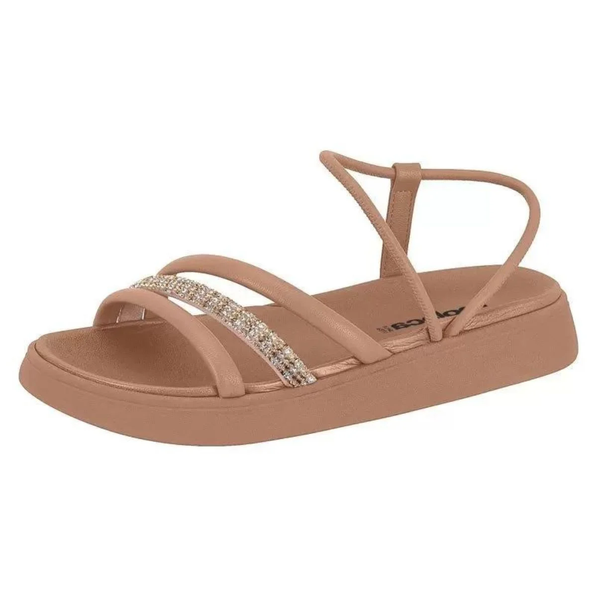 Sandalia Moleca Casual Strass Brilho Feminina Nude Bege 3