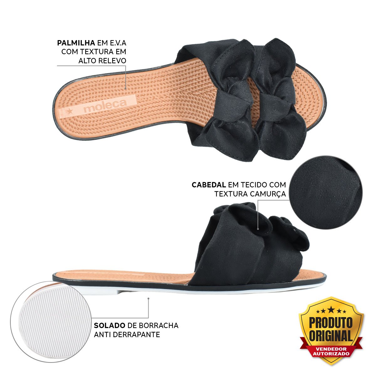 Rasteira Moleca Camurca Flex Preto Lacos 5297424 Preto 2