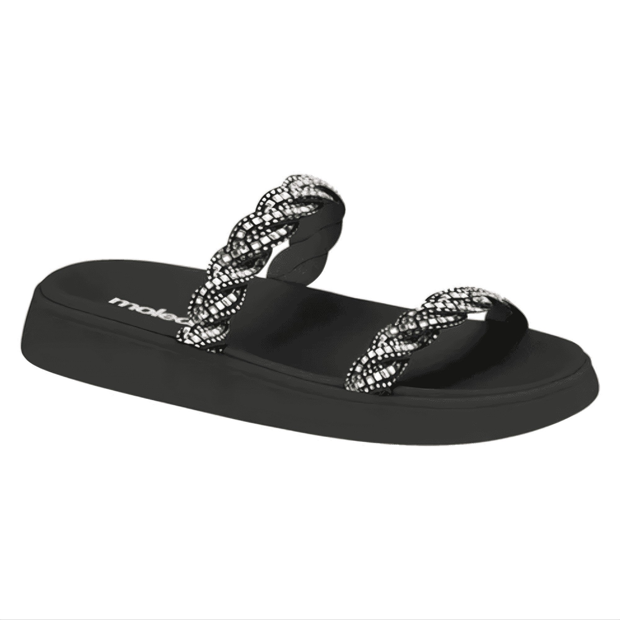 Sandalia Feminina Moleca Casual Preto Tiras Pedraria 5469133