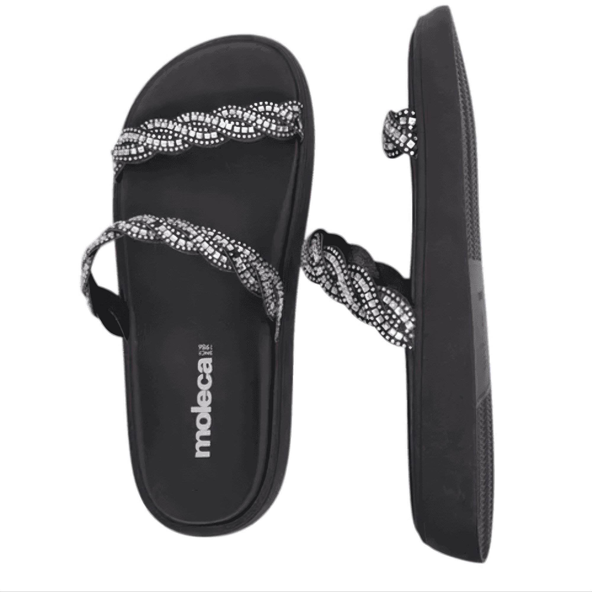 Sandalia Feminina Moleca Casual Preto Tiras Pedraria 5469133 Preto 4