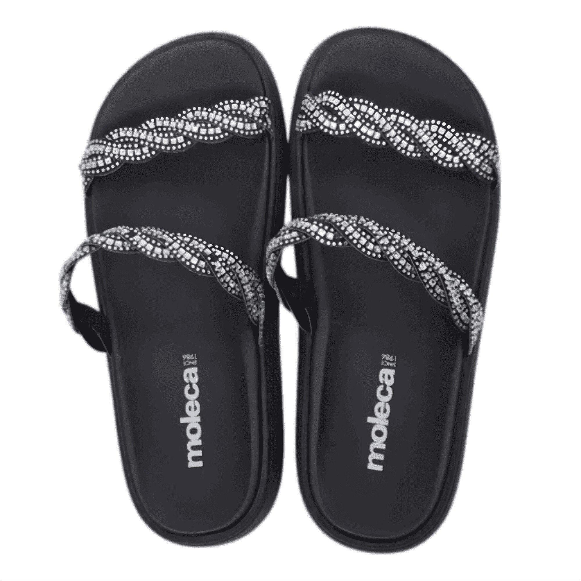 Sandalia Feminina Moleca Casual Preto Tiras Pedraria 5469133 Preto 2