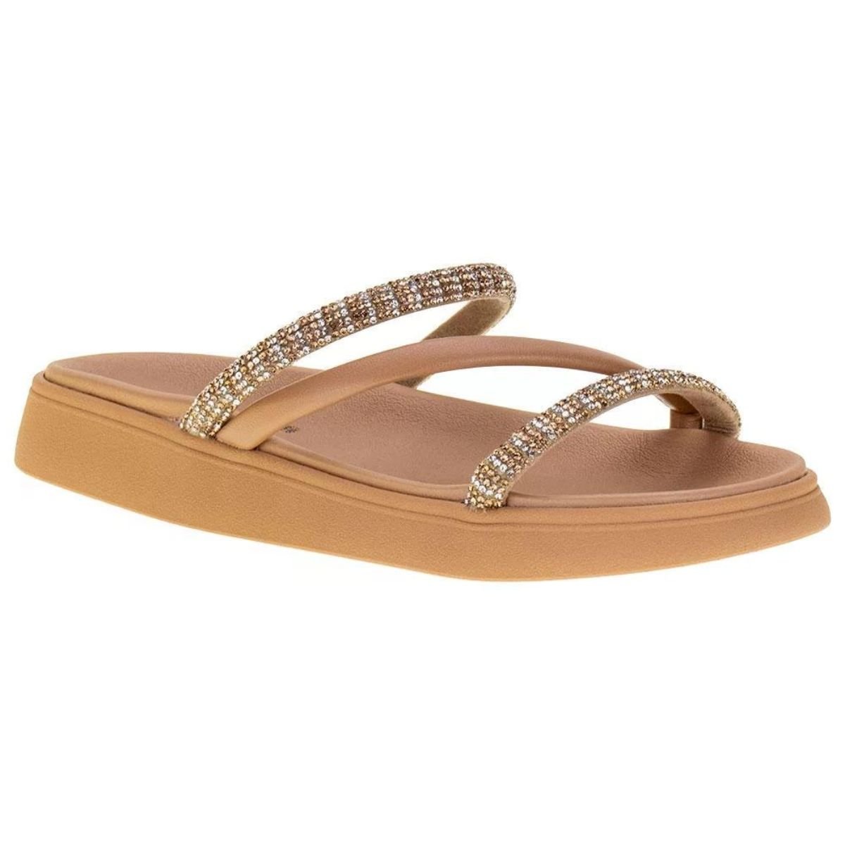 Papete Moleca Tres Tiras Strass Feminina Nude