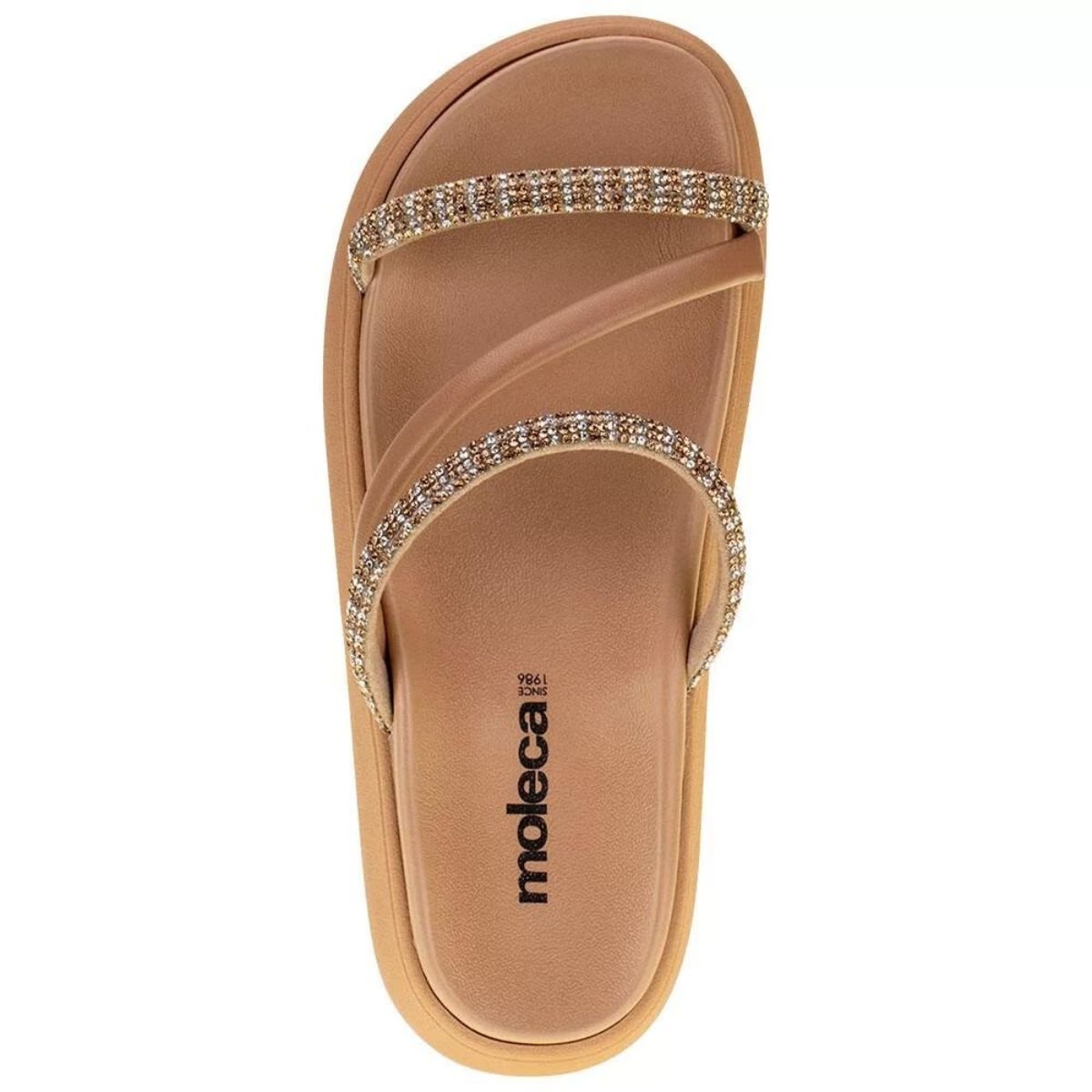 Papete Moleca Tres Tiras Strass Feminina Nude Marrom 2