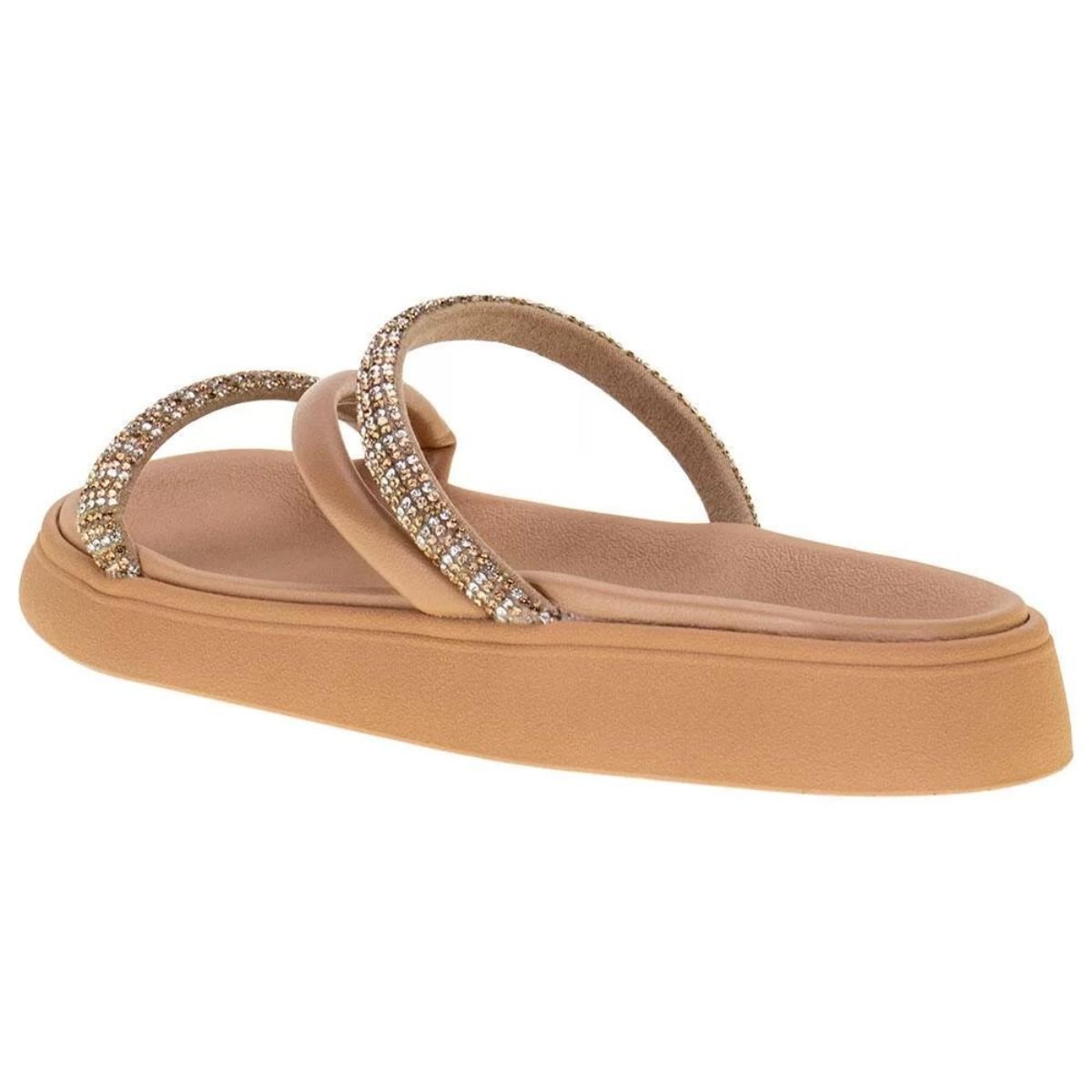 Papete Moleca Tres Tiras Strass Feminina Nude Marrom 3