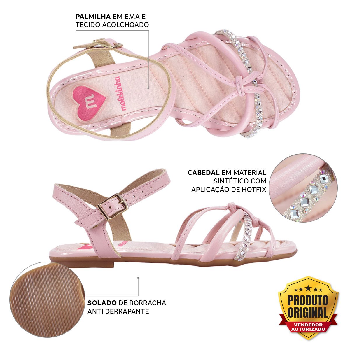 Sandalia Infantil Molekinha Baby Menina 2157888 Rosa 2