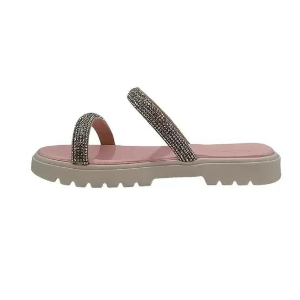 Chinelo Molekinha Rosa com Strass Brilhante Branco 3