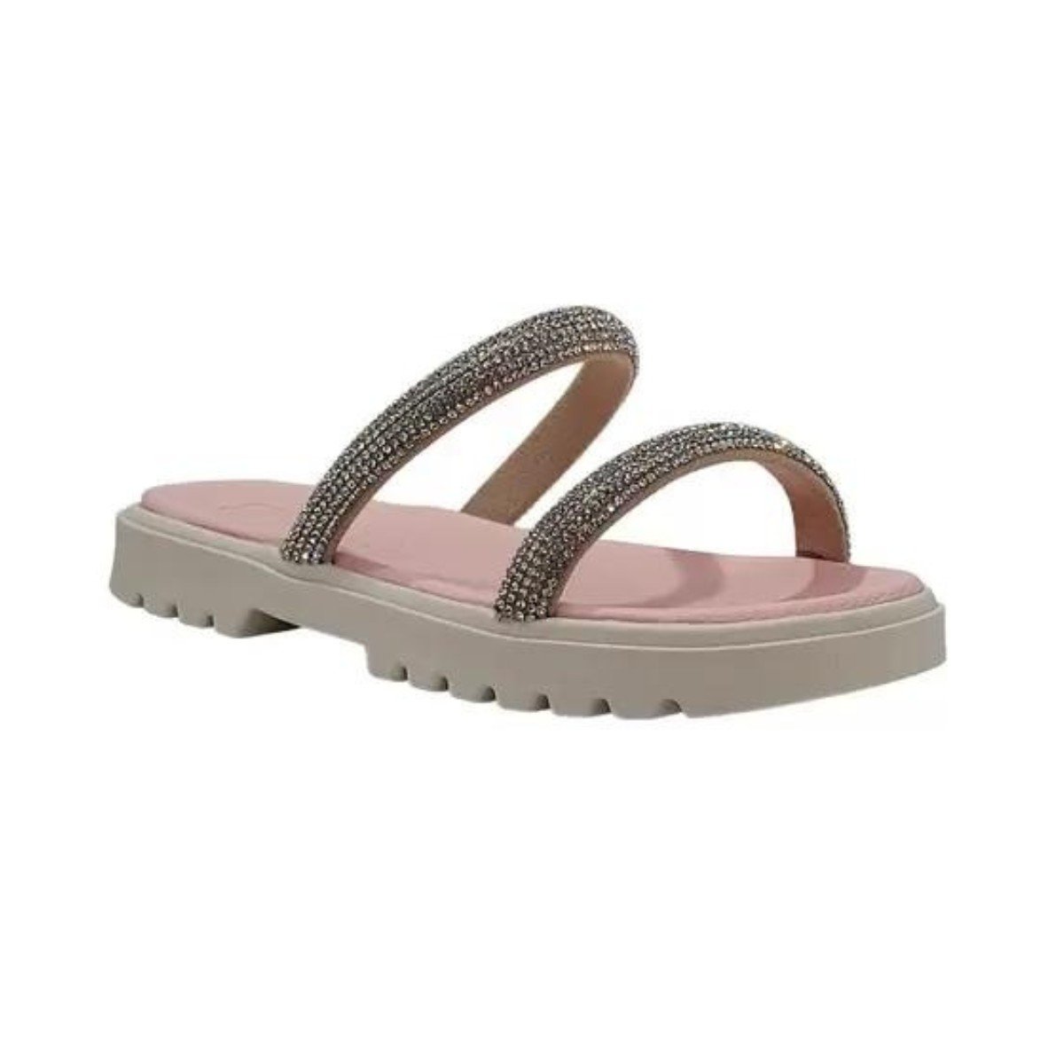 Chinelo Molekinha Rosa com Strass Brilhante Branco 2