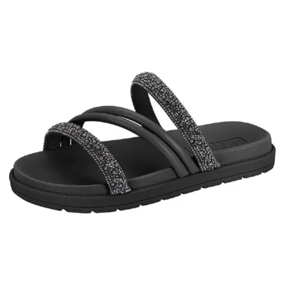 Papete Infantil Molekinha Preta Tiras Brilhantes Conforto Grafite/Preto/Marinho 2