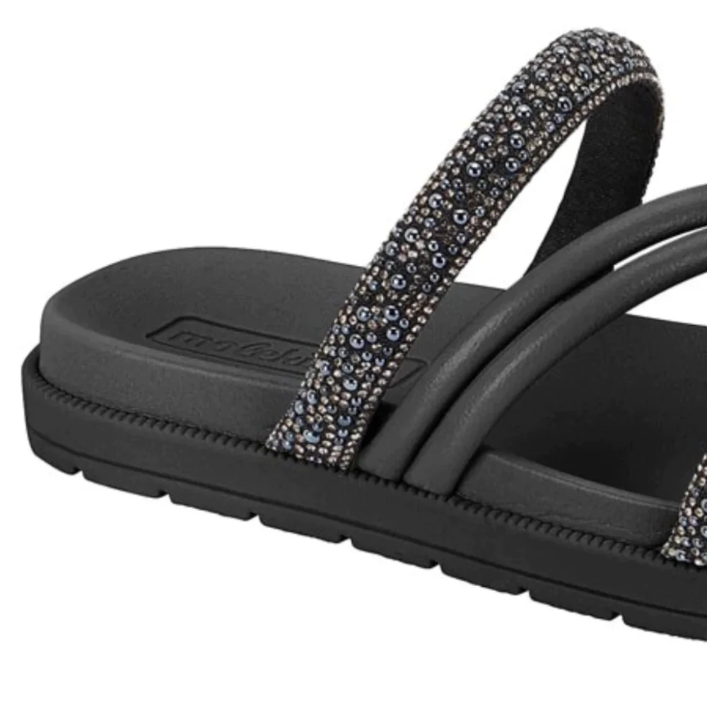 Papete Infantil Molekinha Preta Tiras Brilhantes Conforto Grafite/Preto/Marinho 4