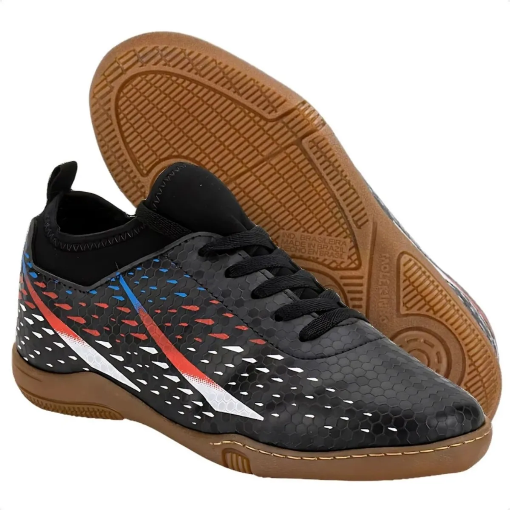Chuteira Indoor Molekinho Infantil Cadarcos Preta Preto/Branco/Vermelho 3