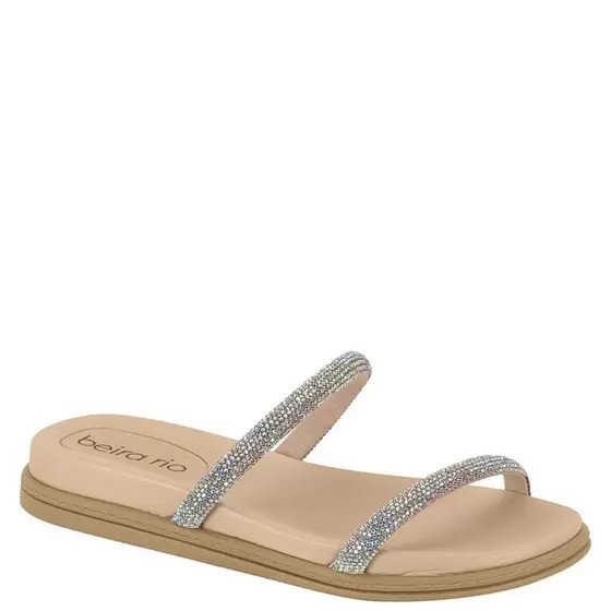 Papete Feminina Beira Rio Creme Tiras Pedraria Strass Conforto