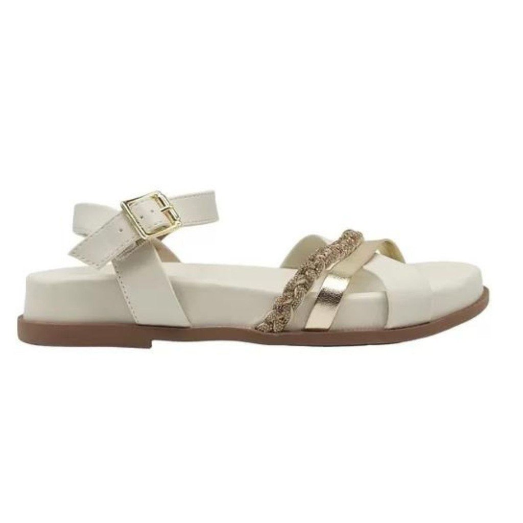 Sandalia Modare Off White Dourado Elegancia Moderna