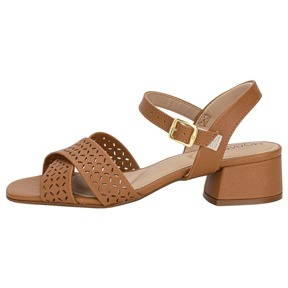 Sandalia Napa Modare Camel Elegante Atemporal Salto Bloco Marrom 4