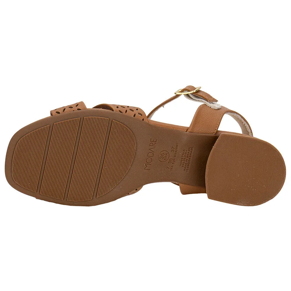 Sandalia Napa Modare Camel Elegante Atemporal Salto Bloco Marrom 5